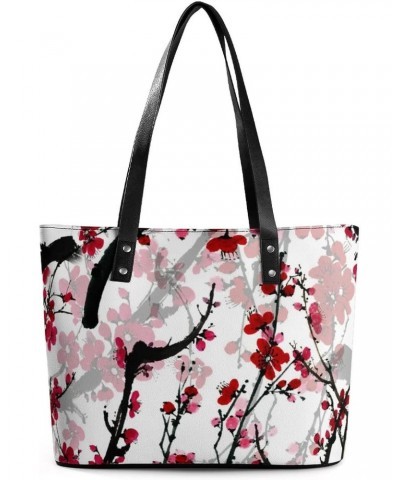 Womens Handbag Plum Blossom Leather Tote Bag Top Handle Satchel Bags For Lady $15.40 Totes