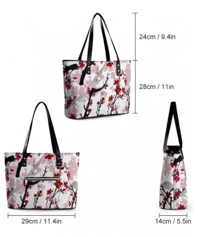 Womens Handbag Plum Blossom Leather Tote Bag Top Handle Satchel Bags For Lady $15.40 Totes