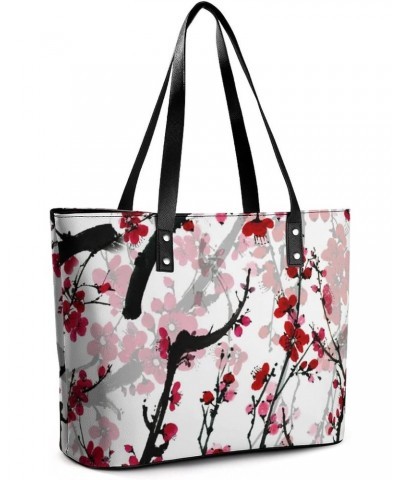 Womens Handbag Plum Blossom Leather Tote Bag Top Handle Satchel Bags For Lady $15.40 Totes