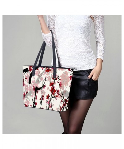 Womens Handbag Plum Blossom Leather Tote Bag Top Handle Satchel Bags For Lady $15.40 Totes