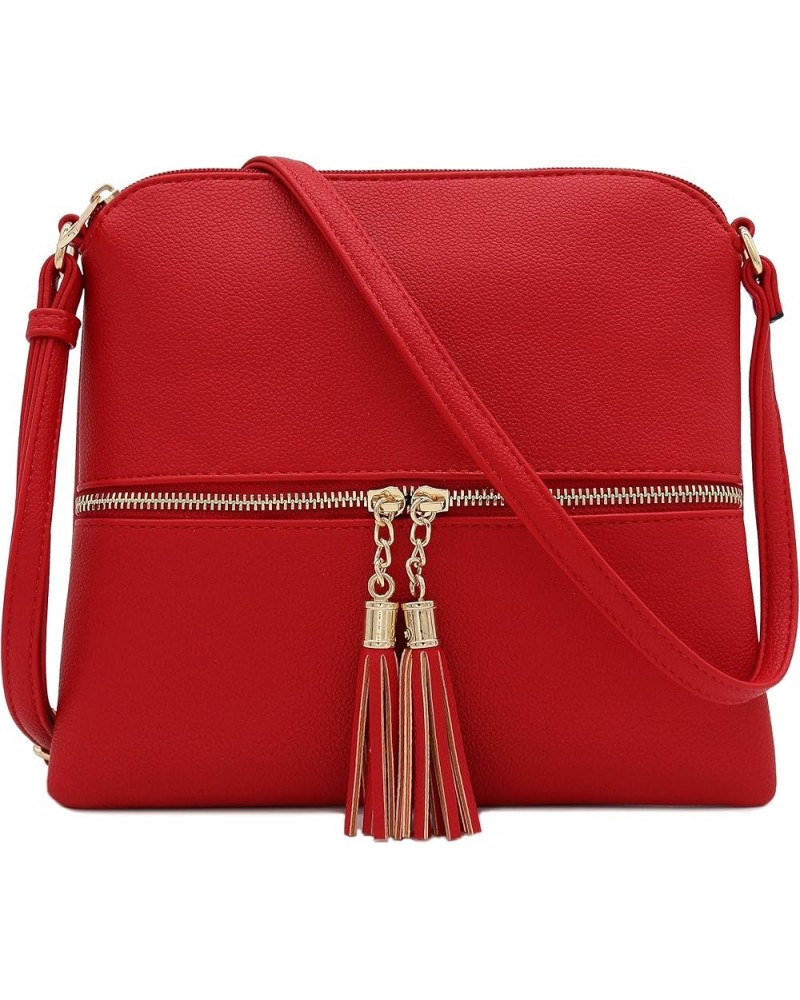 Lightweight Medium Crossbody Bag with Tassel Red $11.21 Crossbody Bags