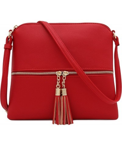 Lightweight Medium Crossbody Bag with Tassel Red $11.21 Crossbody Bags