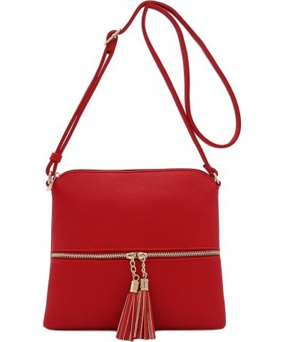 Lightweight Medium Crossbody Bag with Tassel Red $11.21 Crossbody Bags