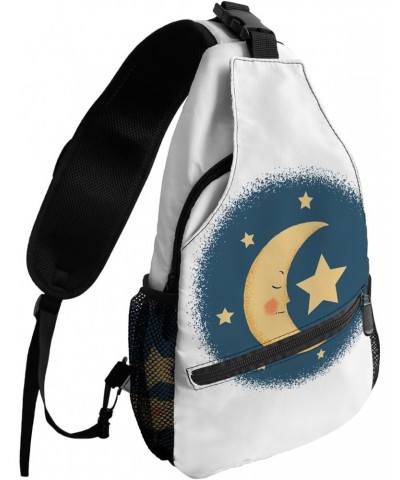 Sling Backpack, Valentine's Day Yellow Moon and Stars Sleeping Night Waterproof Lightweight Small Sling Bag, Travel Chest Bag...