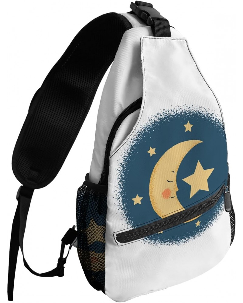 Sling Backpack, Valentine's Day Yellow Moon and Stars Sleeping Night Waterproof Lightweight Small Sling Bag, Travel Chest Bag...