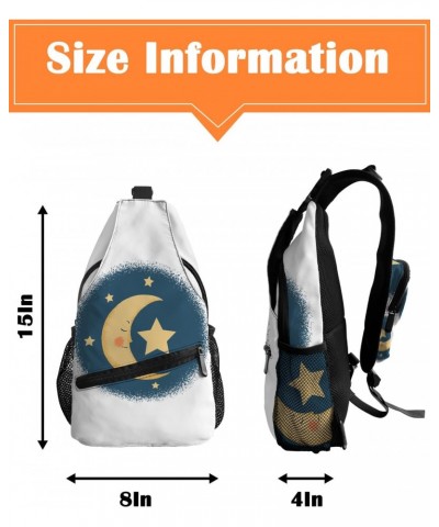 Sling Backpack, Valentine's Day Yellow Moon and Stars Sleeping Night Waterproof Lightweight Small Sling Bag, Travel Chest Bag...