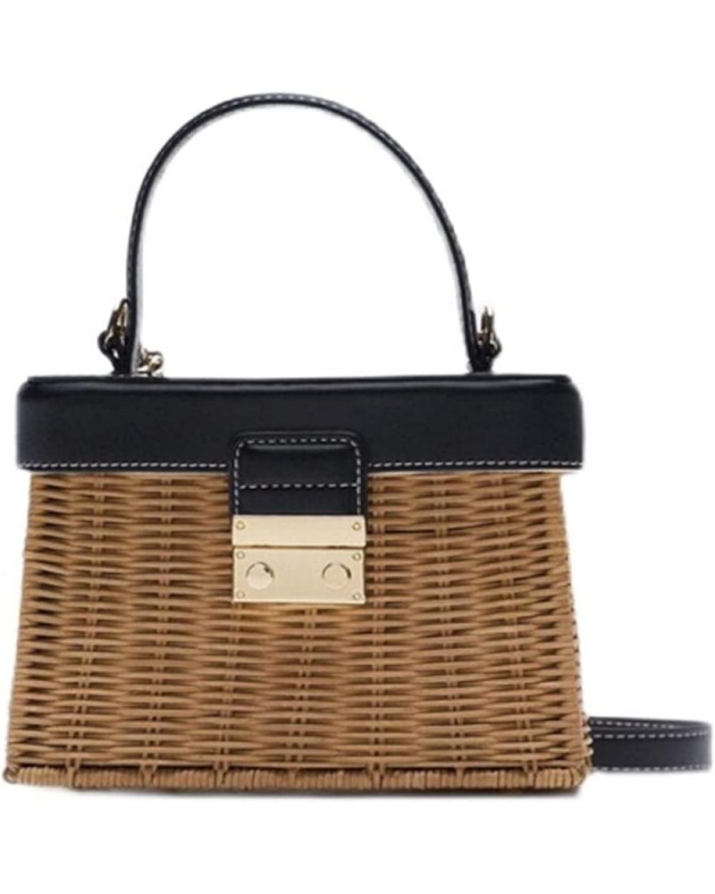 Flip Woven Crossbody Bags Casual Portable For Women Basket Straw Rattan Bag Women Box Vintage Straw Handbag Leather $25.89 Cr...