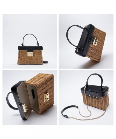 Flip Woven Crossbody Bags Casual Portable For Women Basket Straw Rattan Bag Women Box Vintage Straw Handbag Leather $25.89 Cr...