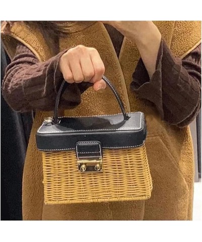 Flip Woven Crossbody Bags Casual Portable For Women Basket Straw Rattan Bag Women Box Vintage Straw Handbag Leather $25.89 Cr...