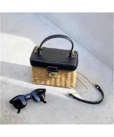 Flip Woven Crossbody Bags Casual Portable For Women Basket Straw Rattan Bag Women Box Vintage Straw Handbag Leather $25.89 Cr...