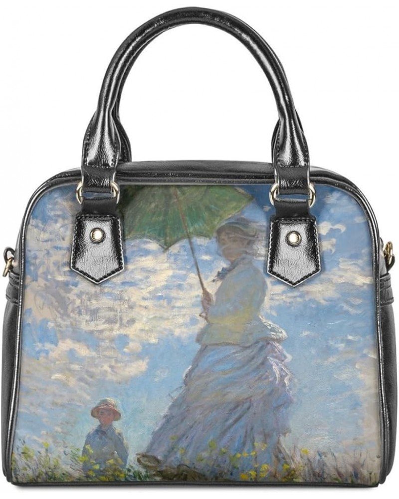 Women Van Gogh Art Print PU Leather Zipper Tote Bags Satchel Handbags Crossbody Saddle Bag Purses The Promenade, Woman With a...