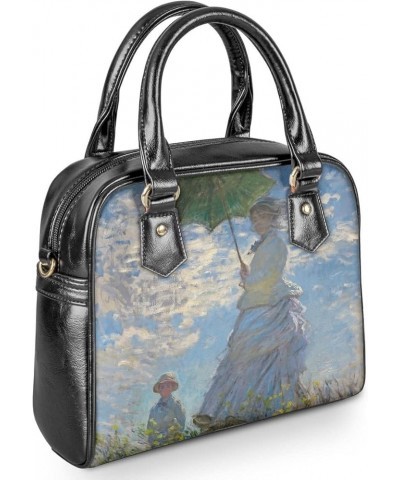 Women Van Gogh Art Print PU Leather Zipper Tote Bags Satchel Handbags Crossbody Saddle Bag Purses The Promenade, Woman With a...