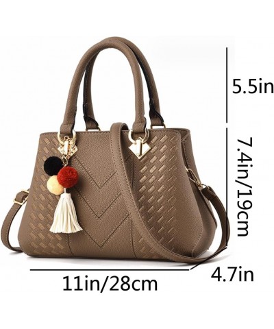 Women Top Handle Handbag Woven Pattern Satchel Purse Faux Leather Shoulder Bag with Pendant Blue Khaki $29.62 Totes