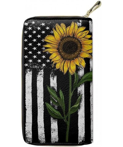 Black Cats Print Womens Wallets Large Long Purse Phone Card Holder Clutch Large Capacity Pocket Sunflower American Flag $10.9...