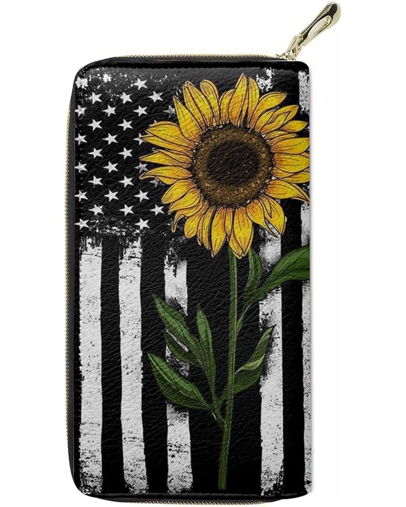 Black Cats Print Womens Wallets Large Long Purse Phone Card Holder Clutch Large Capacity Pocket Sunflower American Flag $10.9...