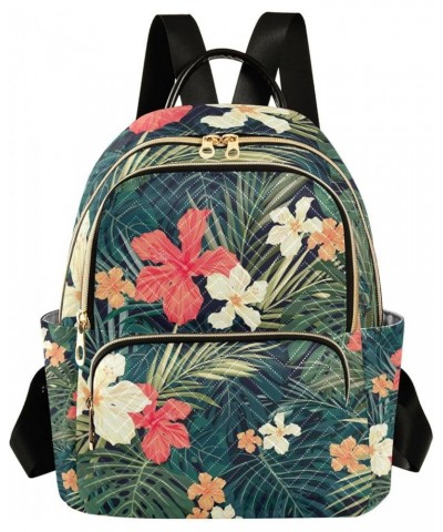 Women Backpack Tropical Hibiscus Palm Leaves Anti-Theft Travel Backpack with Luggage Belt Lightweight Handbag Lady Purse Room...