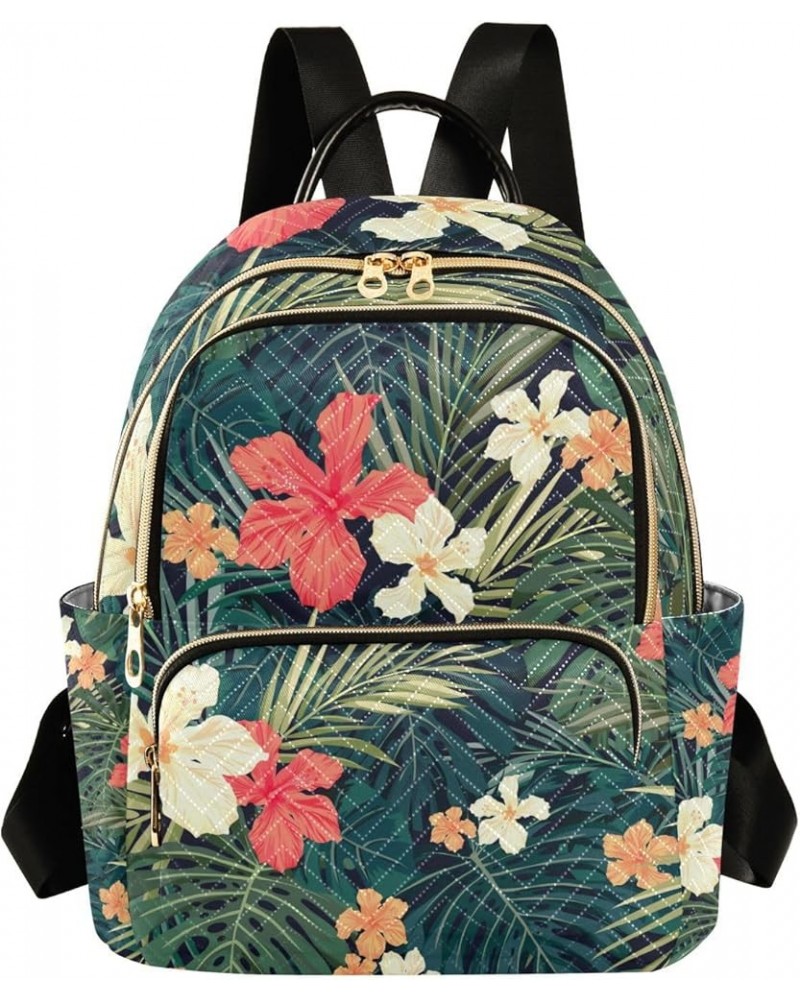 Women Backpack Tropical Hibiscus Palm Leaves Anti-Theft Travel Backpack with Luggage Belt Lightweight Handbag Lady Purse Room...