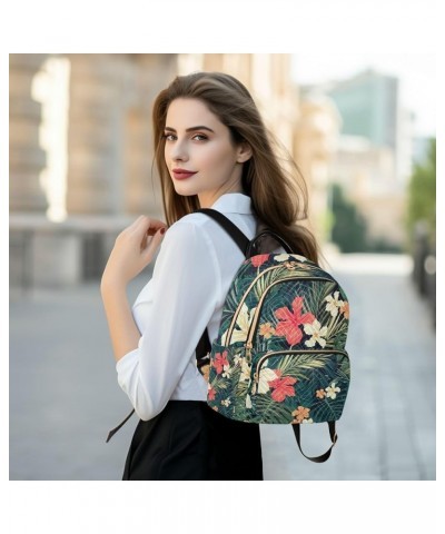 Women Backpack Tropical Hibiscus Palm Leaves Anti-Theft Travel Backpack with Luggage Belt Lightweight Handbag Lady Purse Room...