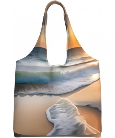 Sunset Over The Waves Extra Large Capacity Shoulder Canvas Bag For Shopping Travel Daily Use $14.80 Totes