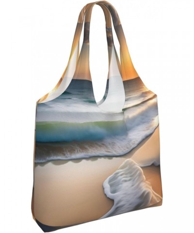 Sunset Over The Waves Extra Large Capacity Shoulder Canvas Bag For Shopping Travel Daily Use $14.80 Totes