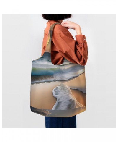 Sunset Over The Waves Extra Large Capacity Shoulder Canvas Bag For Shopping Travel Daily Use $14.80 Totes