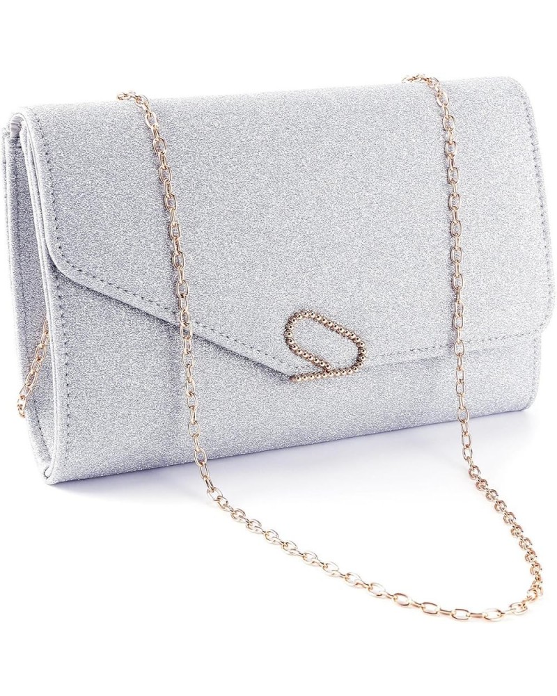 Women's Glitter Shiny Envelope Clutch Bag Wedding Evening Party Handbag Purse Silver $16.42 Evening Bags