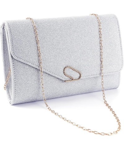 Women's Glitter Shiny Envelope Clutch Bag Wedding Evening Party Handbag Purse Silver $16.42 Evening Bags