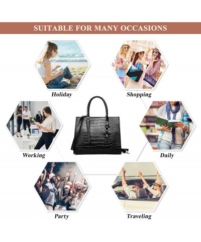 Classic Purses and Handbags for Women Genuine Leather Crocodile Print Shoulder Satchel Tote Ladies Daily Crossbody Bag Blue $...