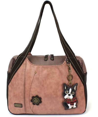 Handbags Dust Rose Shoulder Purse Tote Bag with Key Fob/ Coin Purse Boston Terrier $40.50 Shoulder Bags