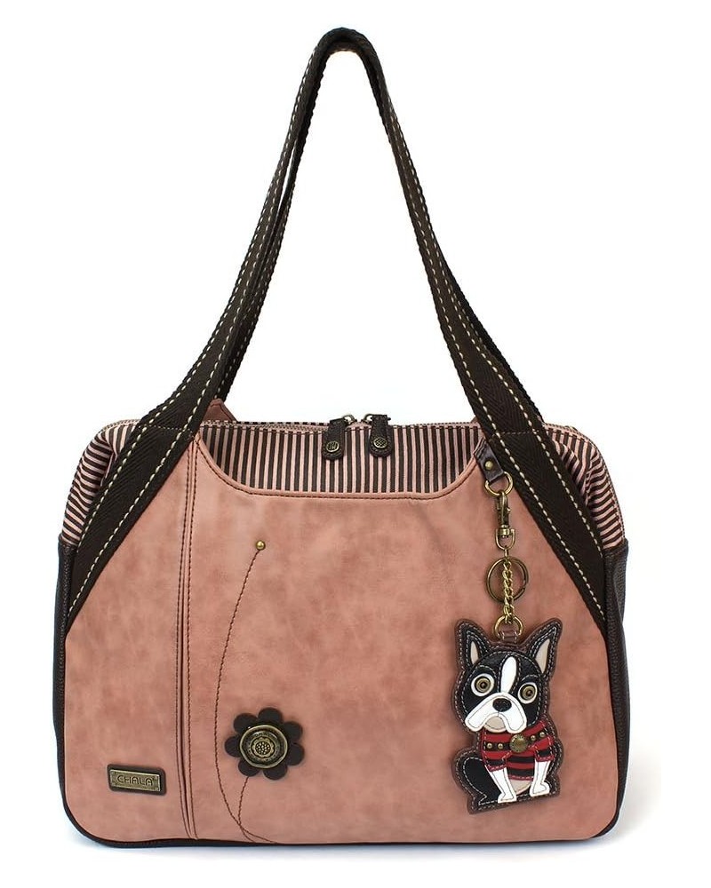 Handbags Dust Rose Shoulder Purse Tote Bag with Key Fob/ Coin Purse Boston Terrier $40.50 Shoulder Bags