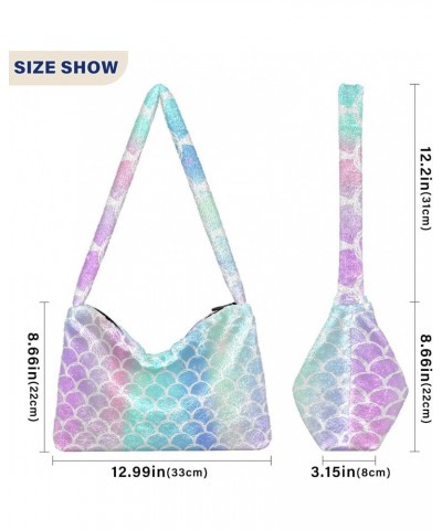 Women Boho Handbag Mermaid Scales Magic Underarm Bag Tote Bag Shoulder Bag Crossbody Bag Fluffy Cell Phone Purse Lady Travel ...