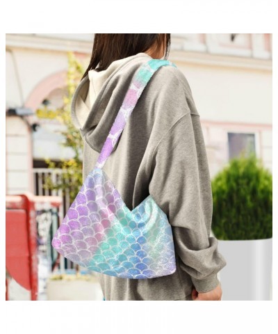 Women Boho Handbag Mermaid Scales Magic Underarm Bag Tote Bag Shoulder Bag Crossbody Bag Fluffy Cell Phone Purse Lady Travel ...