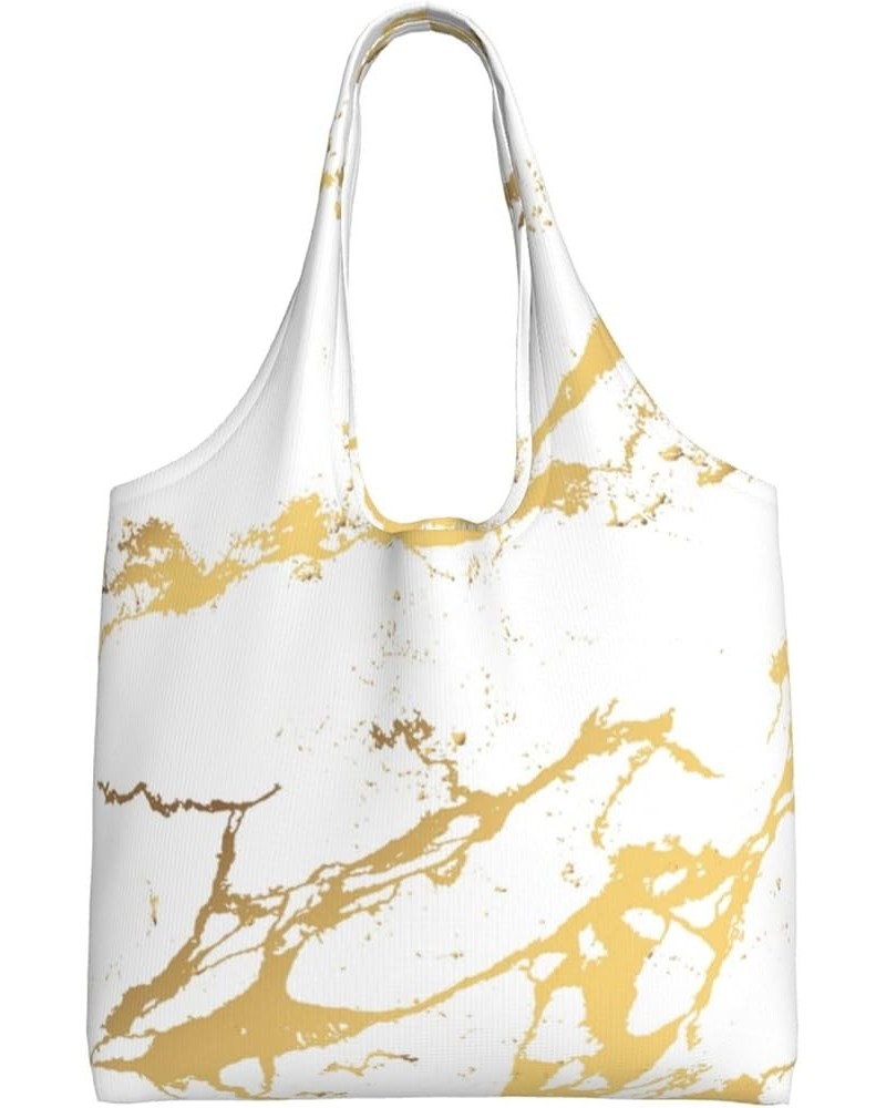 White And Black Marble With Gold Thread Single Shoulder Commuter Canvas Tote Bags For Women And Men White Gold Marble $10.33 ...