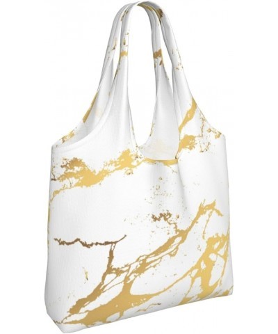 White And Black Marble With Gold Thread Single Shoulder Commuter Canvas Tote Bags For Women And Men White Gold Marble $10.33 ...