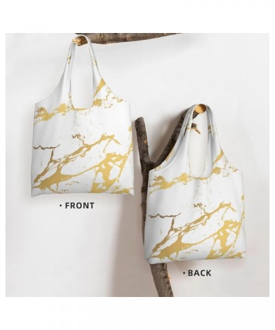 White And Black Marble With Gold Thread Single Shoulder Commuter Canvas Tote Bags For Women And Men White Gold Marble $10.33 ...