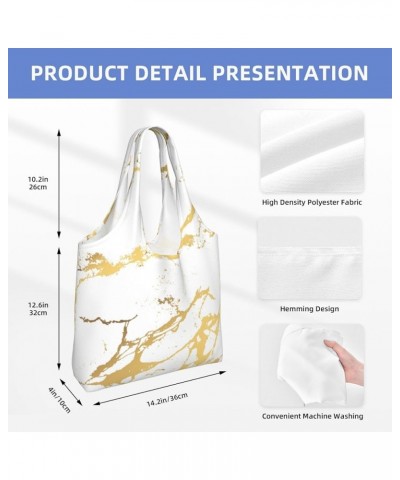 White And Black Marble With Gold Thread Single Shoulder Commuter Canvas Tote Bags For Women And Men White Gold Marble $10.33 ...