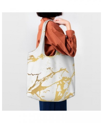 White And Black Marble With Gold Thread Single Shoulder Commuter Canvas Tote Bags For Women And Men White Gold Marble $10.33 ...