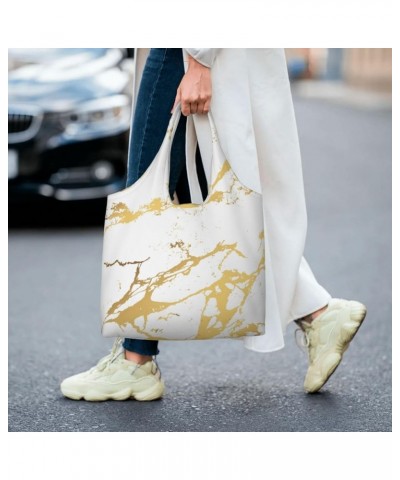 White And Black Marble With Gold Thread Single Shoulder Commuter Canvas Tote Bags For Women And Men White Gold Marble $10.33 ...