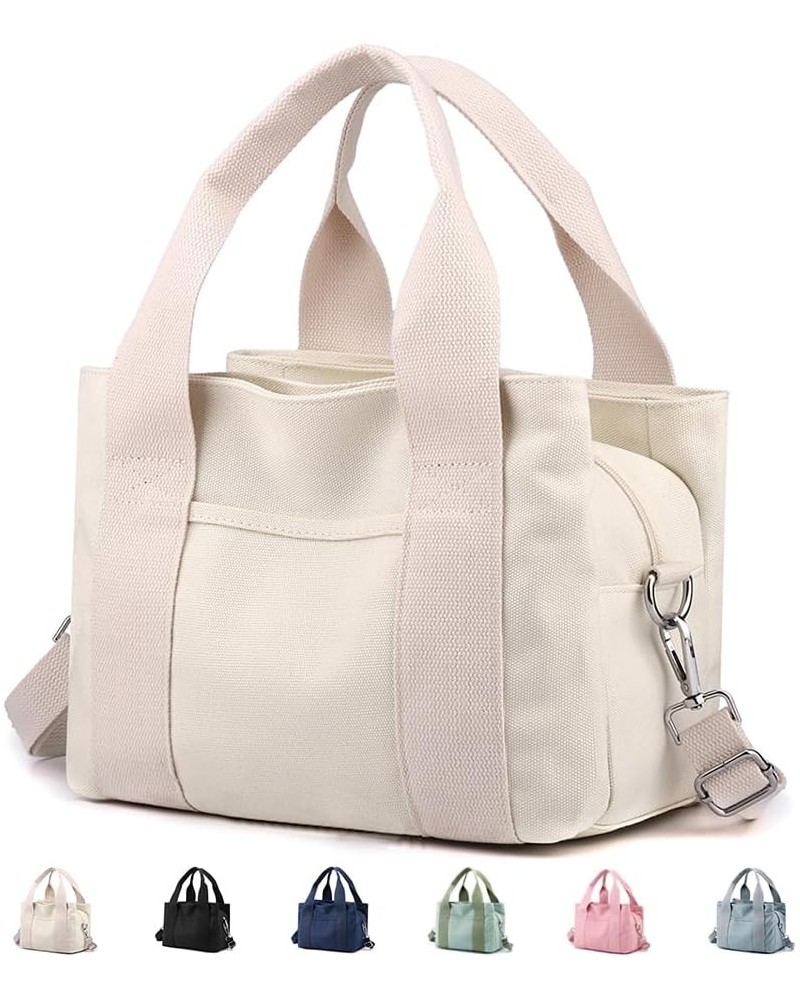 Canvas Tote Bag Handbag for Women, Shoulder Bag with Zipper Compartments Multi Pockets for Everything M-beige $8.61 Totes