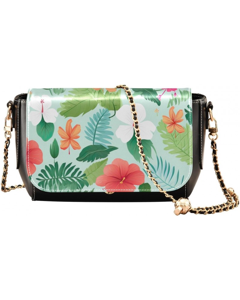 Tropical Leaves Flowers Crossbody Bags for Women Leather Purse Handbag Shoulder Bag for Gifts Work Daily $16.00 Shoulder Bags