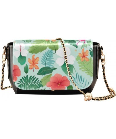 Tropical Leaves Flowers Crossbody Bags for Women Leather Purse Handbag Shoulder Bag for Gifts Work Daily $16.00 Shoulder Bags