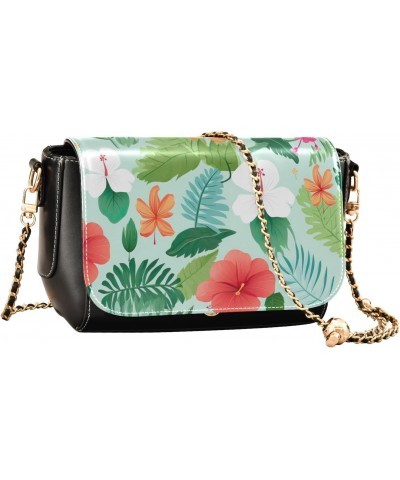 Tropical Leaves Flowers Crossbody Bags for Women Leather Purse Handbag Shoulder Bag for Gifts Work Daily $16.00 Shoulder Bags