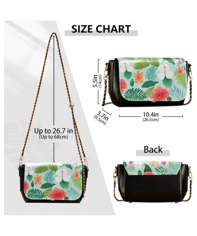 Tropical Leaves Flowers Crossbody Bags for Women Leather Purse Handbag Shoulder Bag for Gifts Work Daily $16.00 Shoulder Bags