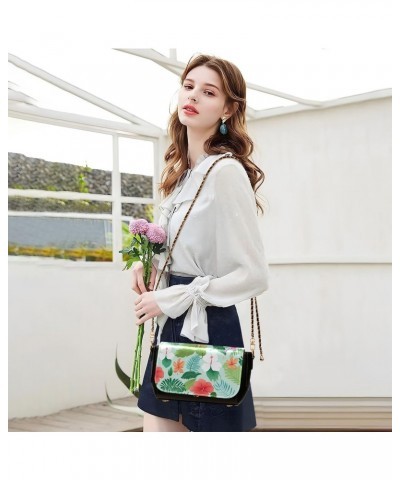 Tropical Leaves Flowers Crossbody Bags for Women Leather Purse Handbag Shoulder Bag for Gifts Work Daily $16.00 Shoulder Bags