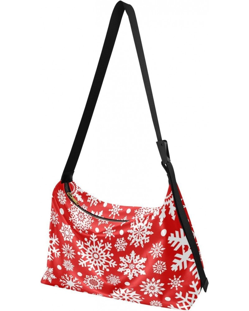 Christmas Women Boho Bag White Red Snowflake Shoulder Bag PU Leather Pouch Crossbody Bag Large Tote Handbag For Quick Getaway...