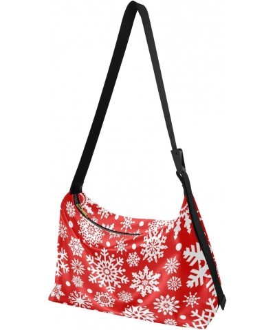 Christmas Women Boho Bag White Red Snowflake Shoulder Bag PU Leather Pouch Crossbody Bag Large Tote Handbag For Quick Getaway...