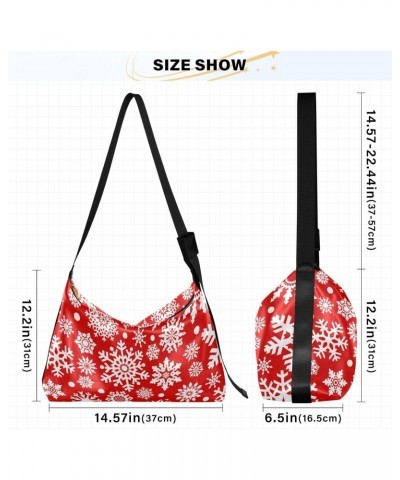 Christmas Women Boho Bag White Red Snowflake Shoulder Bag PU Leather Pouch Crossbody Bag Large Tote Handbag For Quick Getaway...