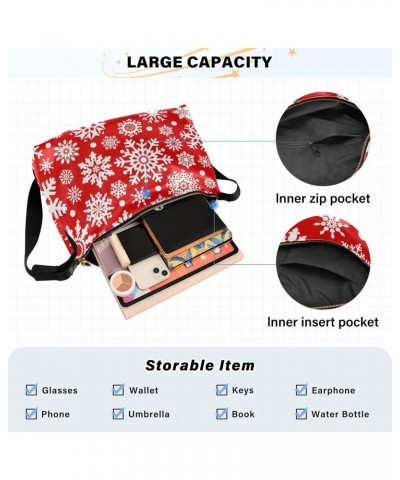 Christmas Women Boho Bag White Red Snowflake Shoulder Bag PU Leather Pouch Crossbody Bag Large Tote Handbag For Quick Getaway...