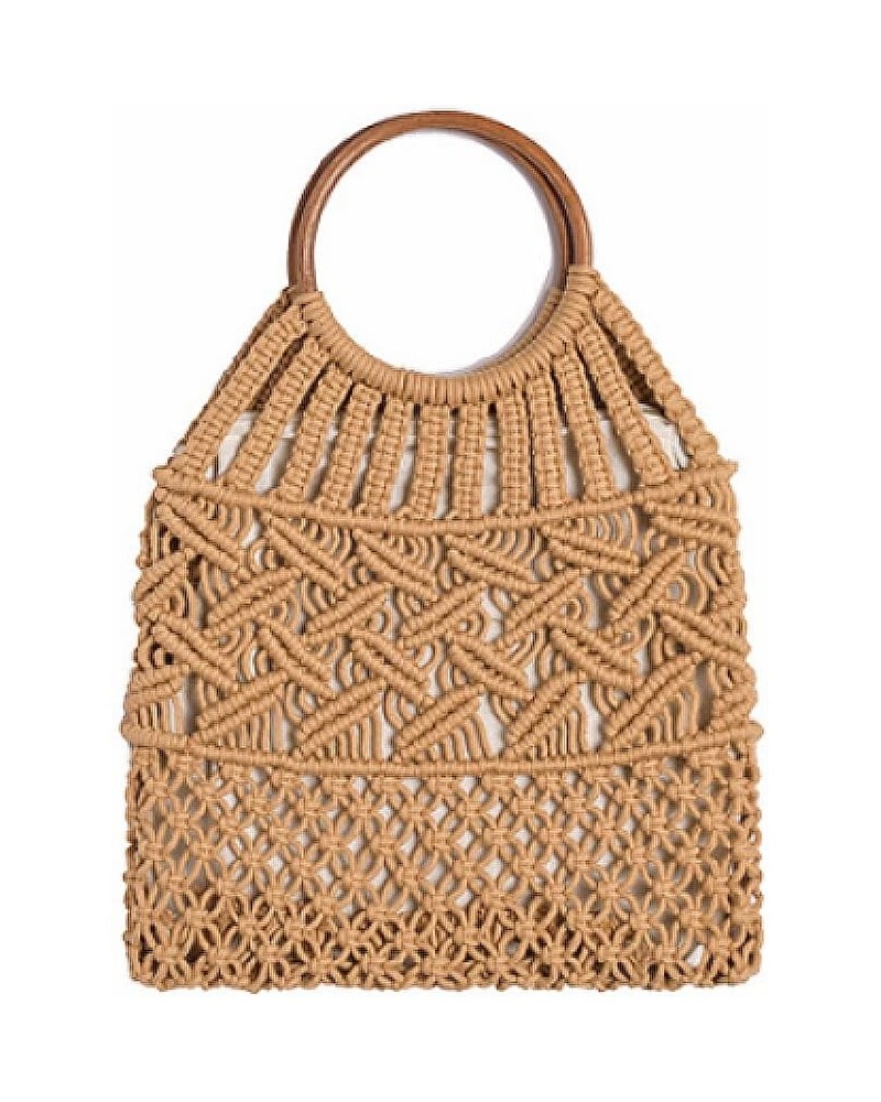 Vintage Wooden Handle Rattan Women Handbags Wicker Woven Hollow Tote Casual Summer Beach Straw Bag Brown 2 $14.30 Totes