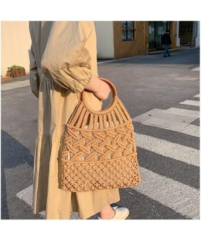 Vintage Wooden Handle Rattan Women Handbags Wicker Woven Hollow Tote Casual Summer Beach Straw Bag Brown 2 $14.30 Totes